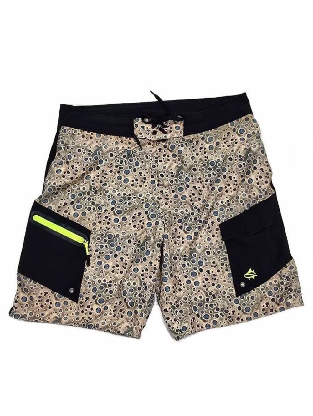 Loco Skailz  Patterned Board Shorts with Black and Neon Yellow Accents